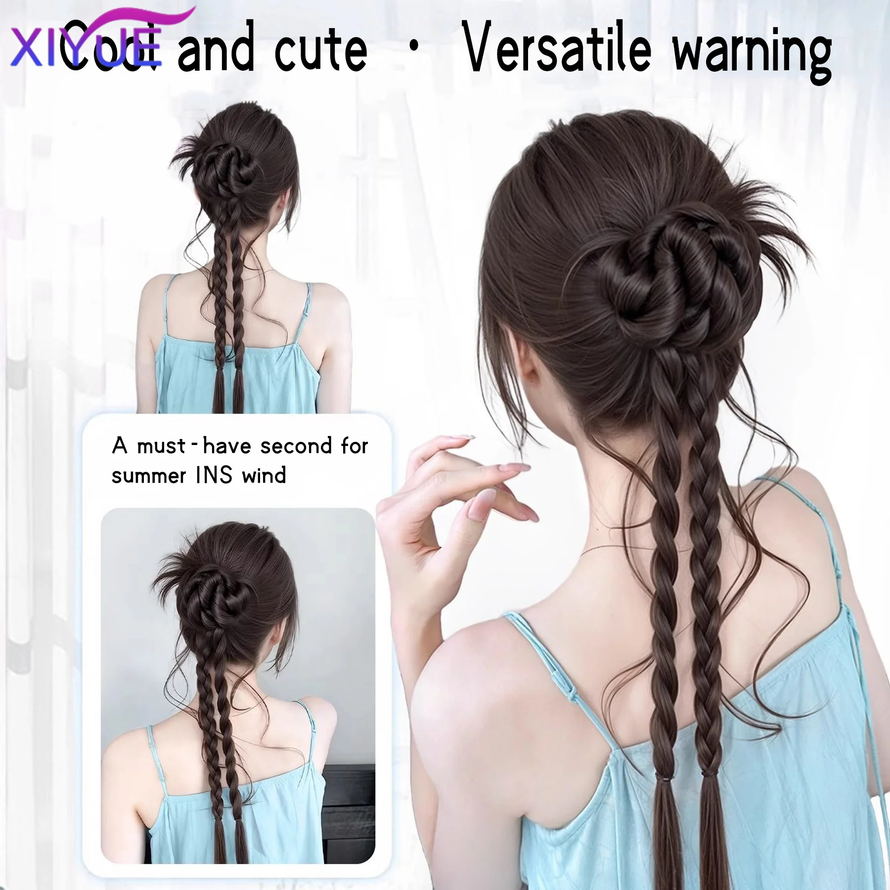 XIYUEWomen's clip-on Synthetic wig flower bud head twist braid natural simulation hair extensions playful sweet hair accessories