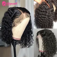 Perruque Bob Lace Front Wig péruvienne Remy naturelle-ALIPEARL, cheveux courts, Deep Wave, 13x4, pre-plucked, pour femmes africaines 4