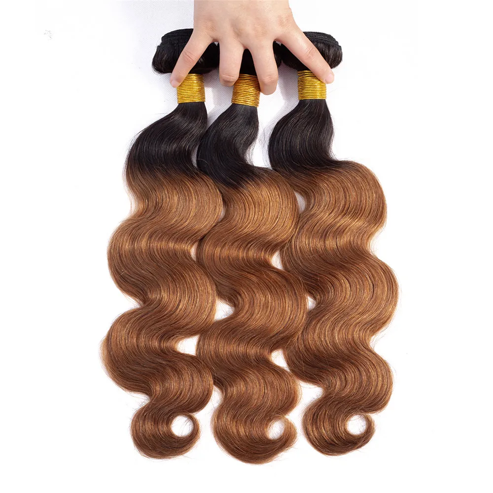 T1B/30 Body Wave Bundles Remy Hair Brown 1/2/3 Straight Human Hair Extensions Weaving