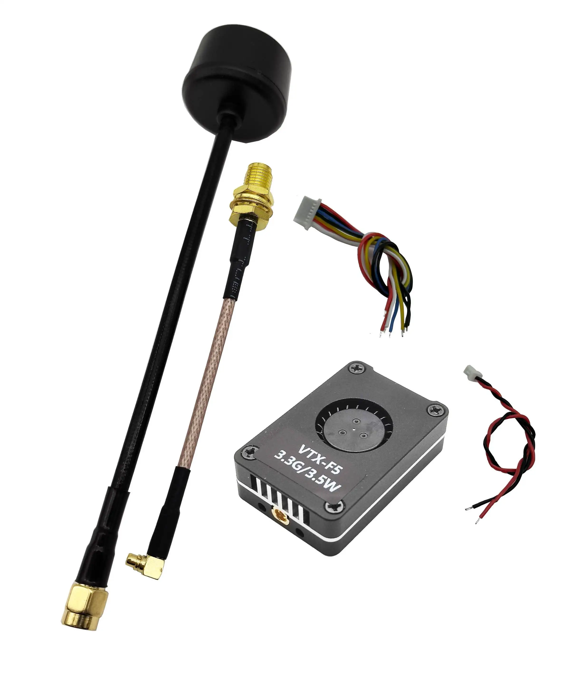 Connecteurs et boutons de l'émetteur vidéo 5.8G 3500mW 64CH pour drone FPV, prêt à être installé