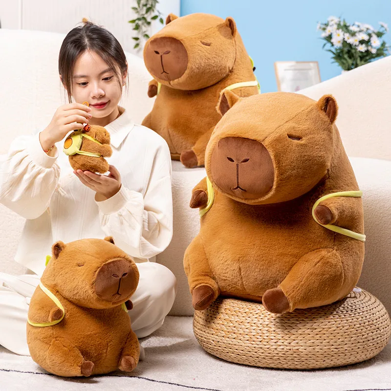 Simulation Cartoon Capybara Plush Doll Cute Fluffy Stuffed Animals Capybara Wear Bag Plushies Toy Kawaii Soft Kids Toys Presents