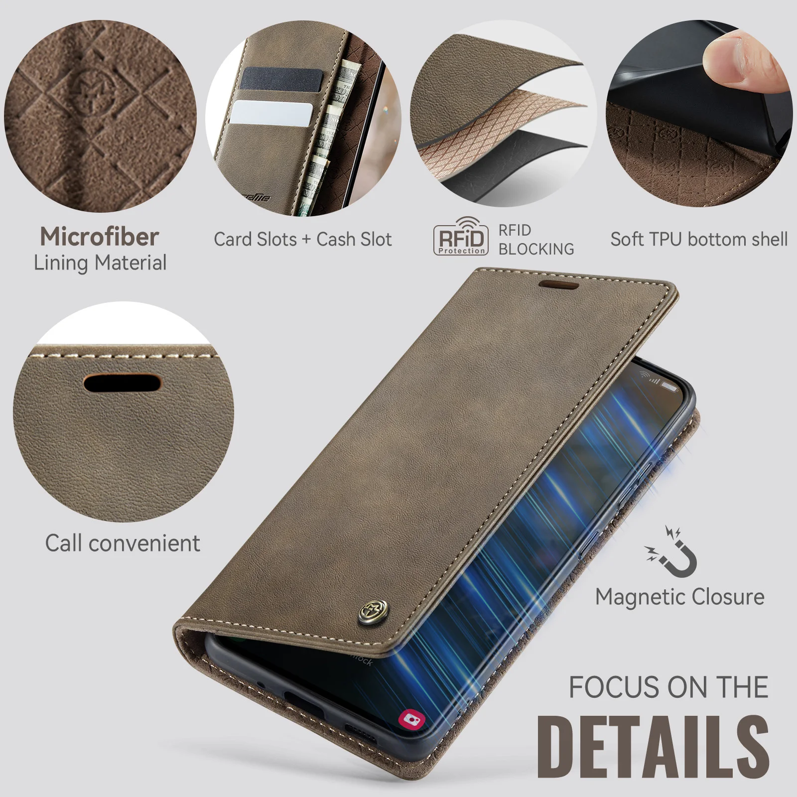 Luxurious Flip PU Leather Wallet Case with Card Slots and Money Bag Compartments