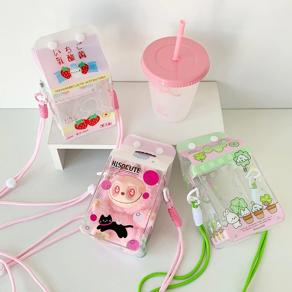 Ladies' kawaii Crossbody Bag Cartoon Cute Transparent Milk Box Funny New Shoulder Bag High-quality Doll Display PVC Storage Bag