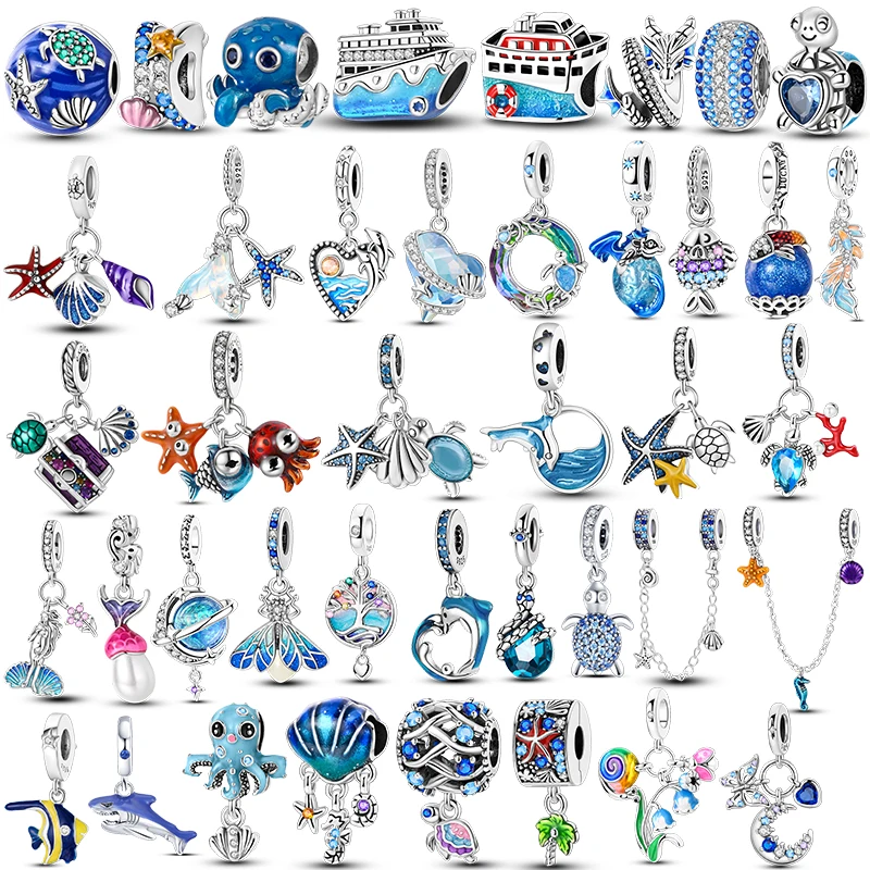 925 Sterling Silver Sea Turtle Starfish Blue Charm Dolphin Octopus Shell Bead For Original Charms Bracelets Ocean Jewelry charm jewelry sterling silver jewelry beads charms animal charm jewelry sterling silver beads silver charm bead charm bead beads jewelry sterling silver beads charm silver charm bracelet loose beads