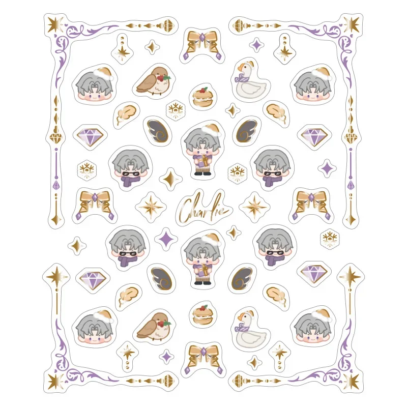Otome Game Collection Nail Stickers Love and Deepspace Ash of The Kingdom Light and Night Husband Embossed Cartoon Nail Decals 5