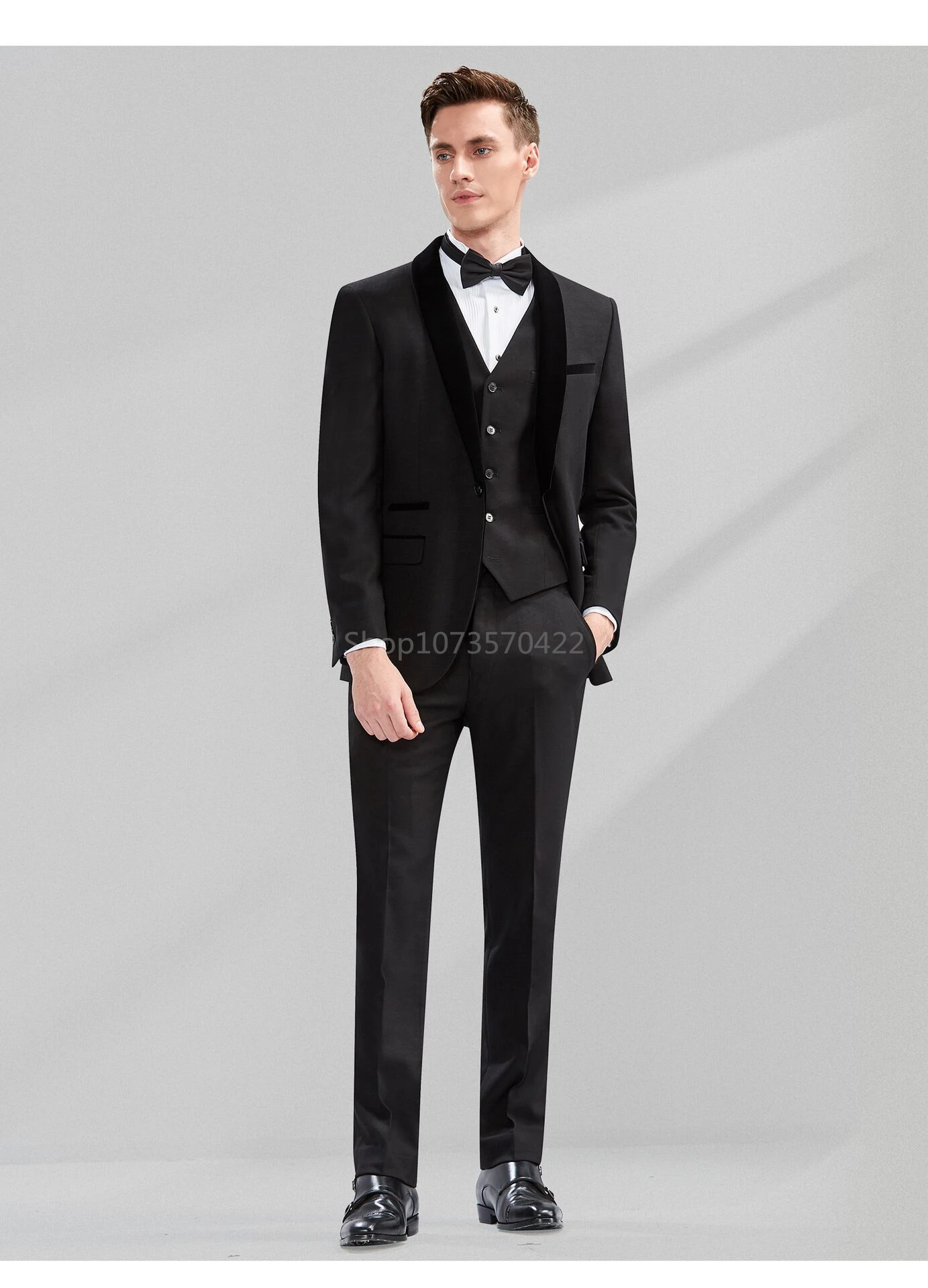 Men Wedding Suits Slim Fit Shawl Lapel One Buttons Jacket Vest Pants 3 Pieces Sets Smart Casual Groom Tuxedos for Party Prom