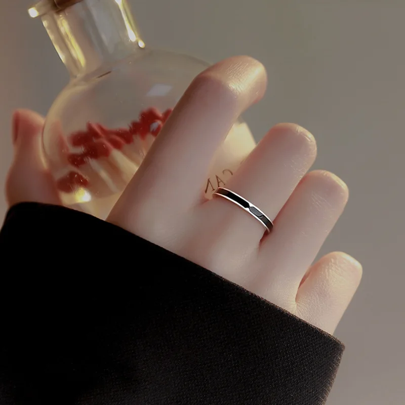 Silver Color Ring for Women Black Ring New Trendy Cool Style Adjustable Index Finger Open Vintage Jewelry