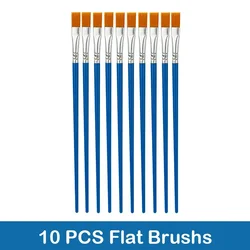 Premium Nylon Hair Paint Brush Set - Versatile Round and Flat Brushes for Oil, Acrylic, and Watercolor Painting (10/20/50 Pieces) (10 PCS Flat Brushs)