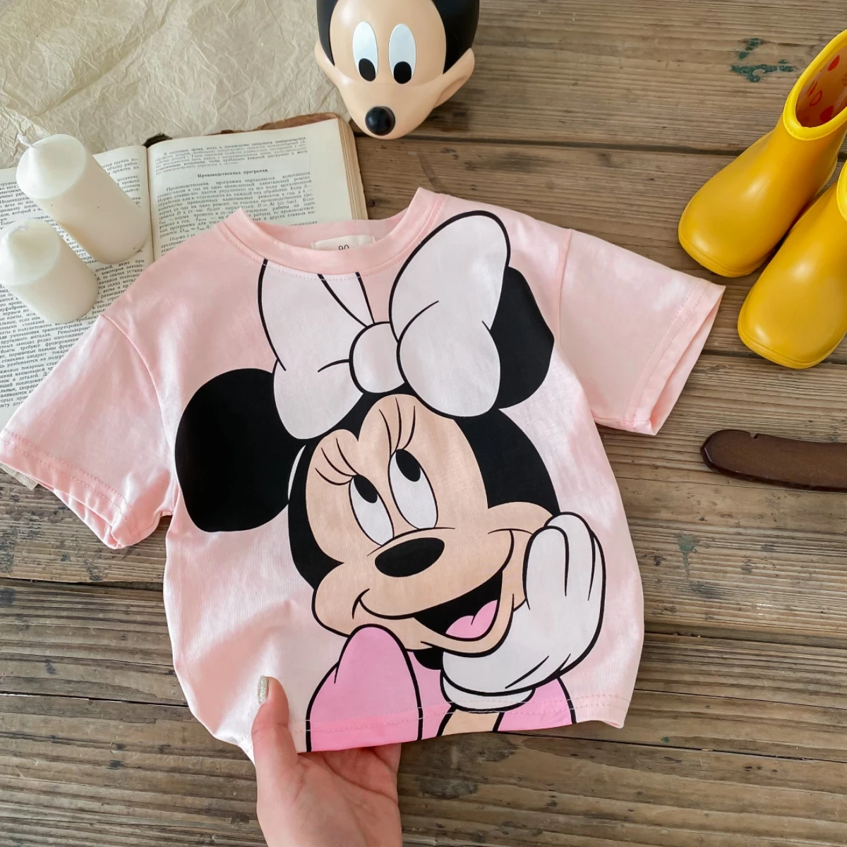 Disney Minnie Cute Baby Girls' T-shirt 2023 Summer Clothing Short Sleeve Cartoon Tees Tops Children Clothes Boys Mickey Tshirt 3