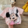 Disney Minnie Cute Baby Girls' T-shirt 2023 Summer Clothing Short Sleeve Cartoon Tees Tops Children Clothes Boys Mickey Tshirt 3