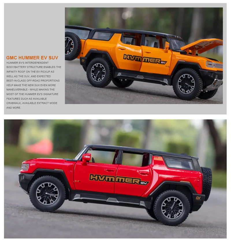 1:32 Gmc Hummer Ev Suv Alloy Car Model Diecasts Metal Off-Road Vehicles Sound Light Open And Closed Canopy Toy Model Kids Gift