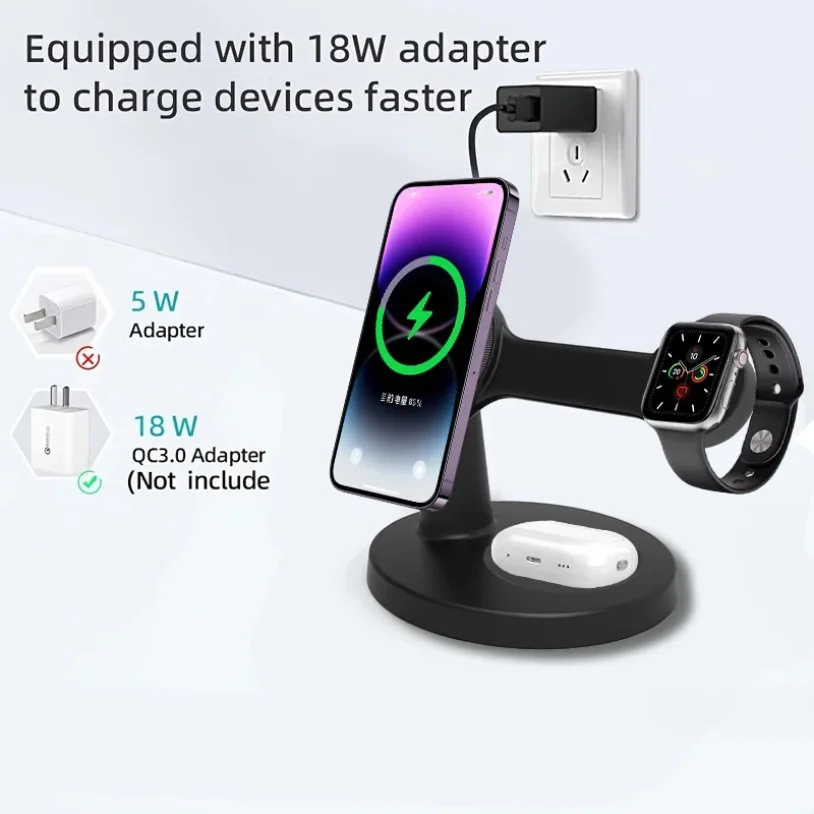 100W 3 In 1 Magnetic Wireless Charger Stand For Magsafe iPhone 16 15 14 13 Pro Apple Watch 9 8 AirPods Pro Fast Charging Station