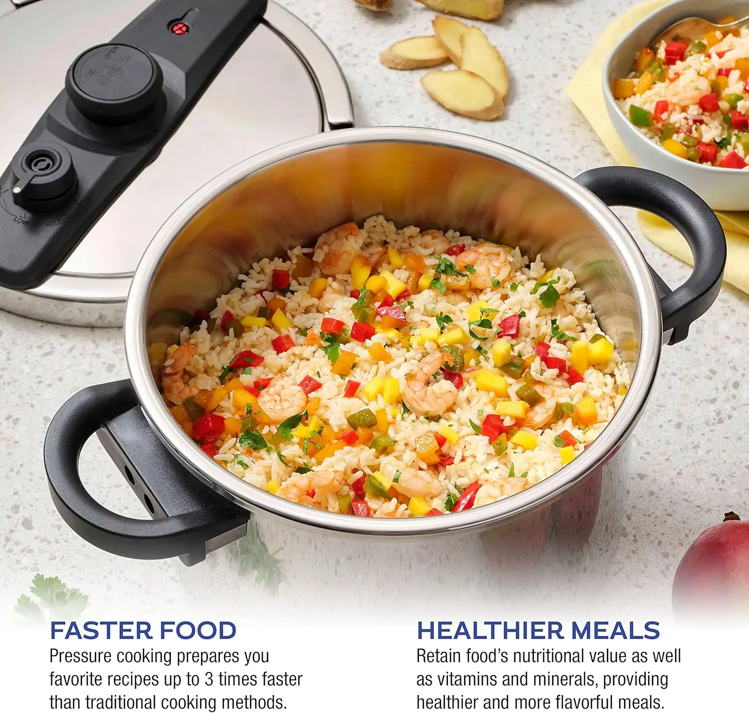 Pressure Cooker 8 Qt-Stainless Steel, Multi Pressure Levels, Easy Locking, Induction Ready, Digital Coo
