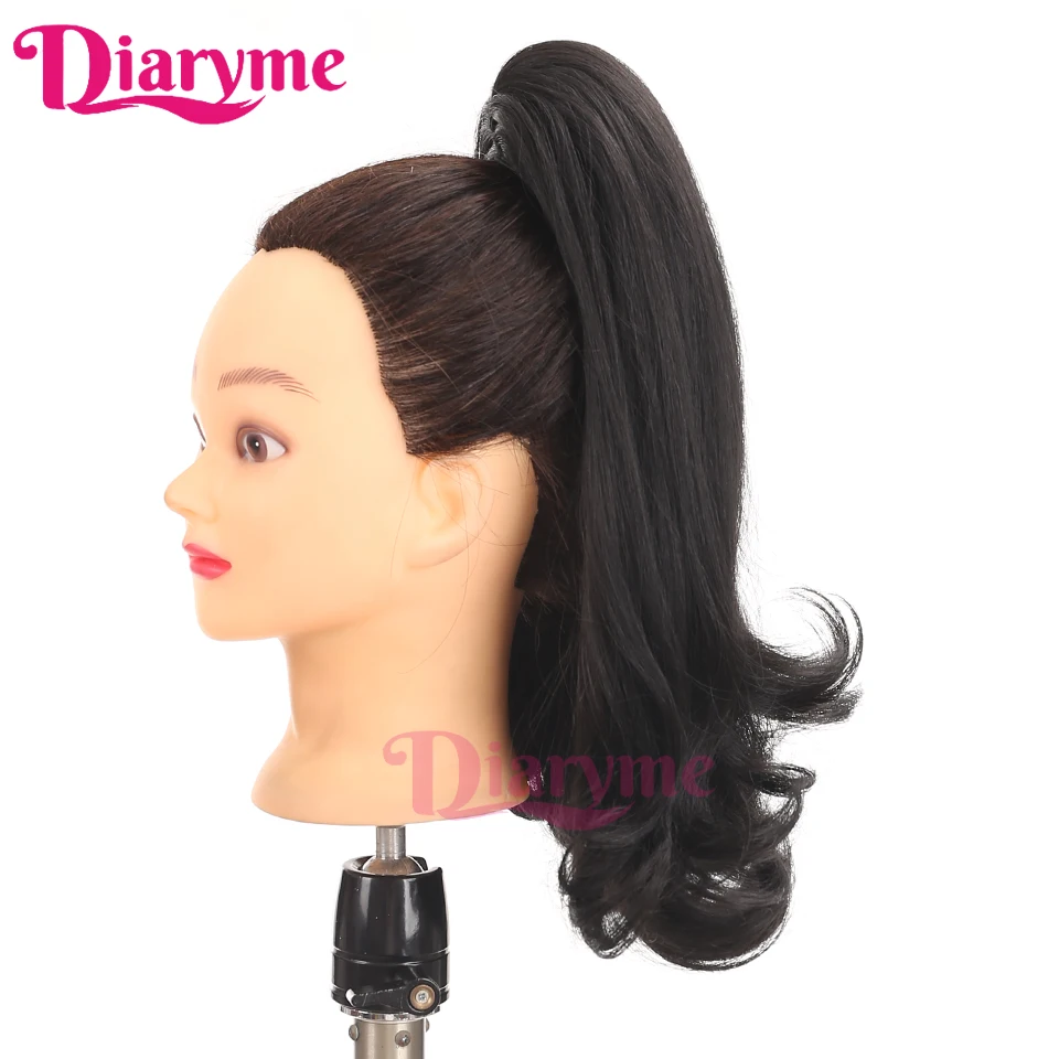 Tail Warping Synthetic 16" Kinky Straight Hairpiece With Two Combs Drawstring Ponytail Hair Extension Natural Black Clip-in pony