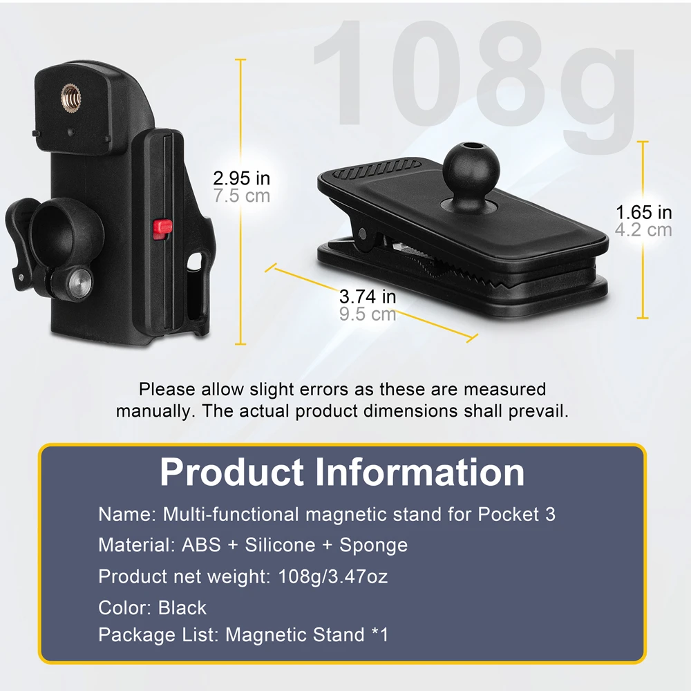 Fixation solide du support magnétique rotatif 360° pour DJI Osmo Pocket 3 sur un trépied.
