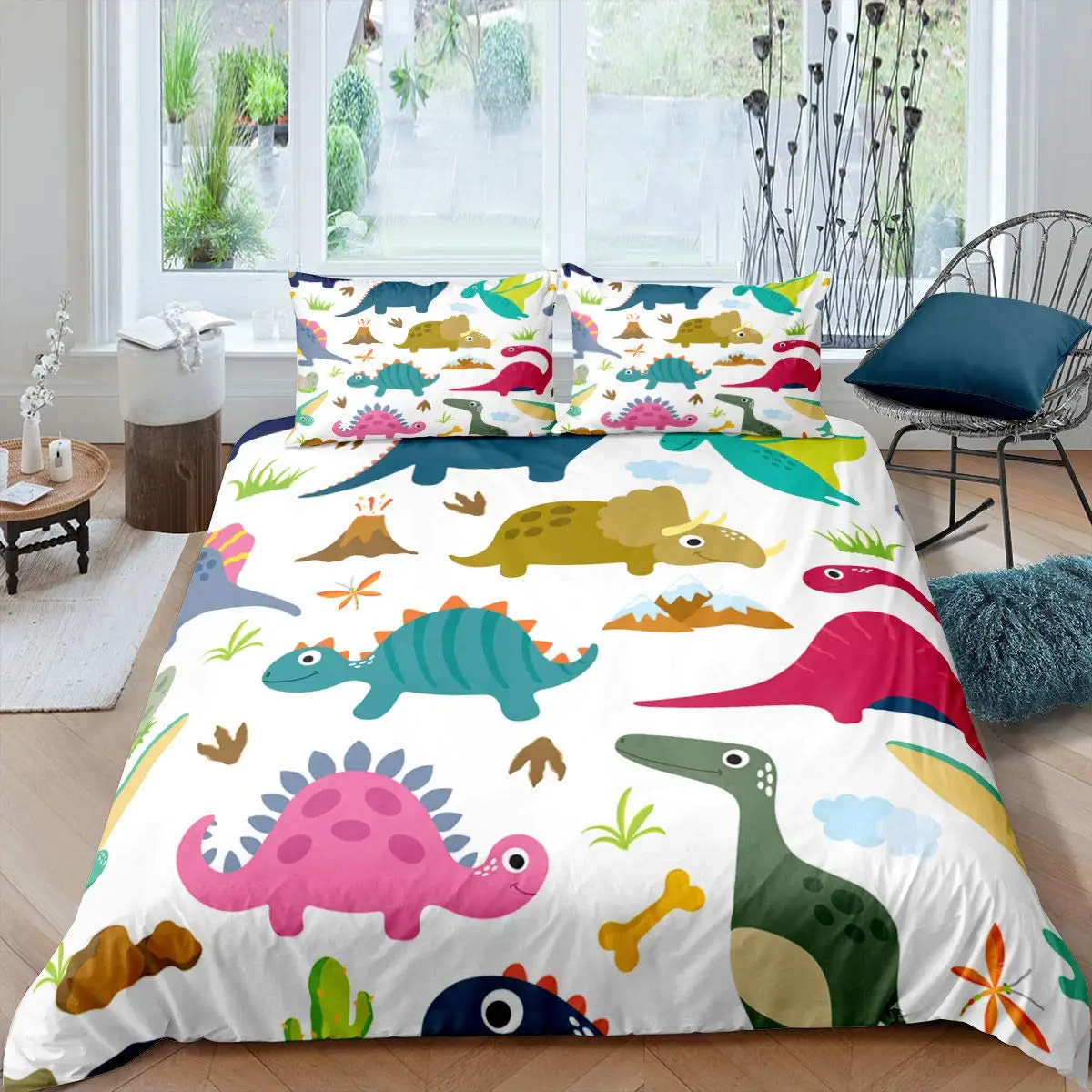 Dinosaur Duvet Cover Cute Dinosaurs Cartoon Animal Theme Bedding Set For Kids Teens Double Queen King Size Quilt Cover 5