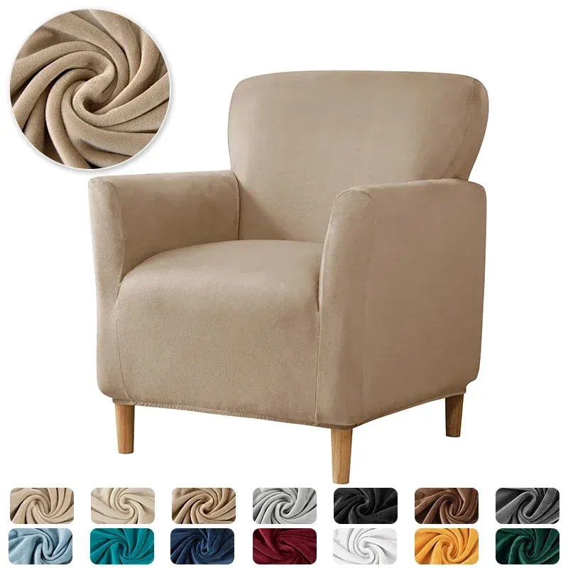 Elastic Solid Color Armchair Sofa Covers Velvet Stretch Club Chair Slipcovers Stretch Single Sofa Covers for Home Banquet Hotel