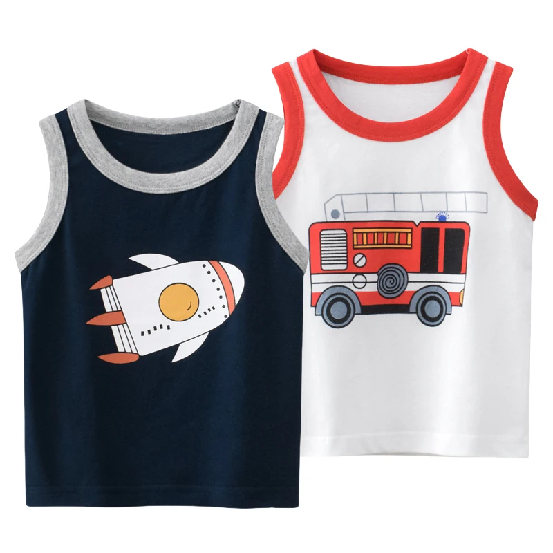 

Cartoon Rocket Boys Vest 2024 Summer New Bus Tops Tees Children's Sleeveless O-Neck Cotton T-Shirts Kids Clothes 2-10Years