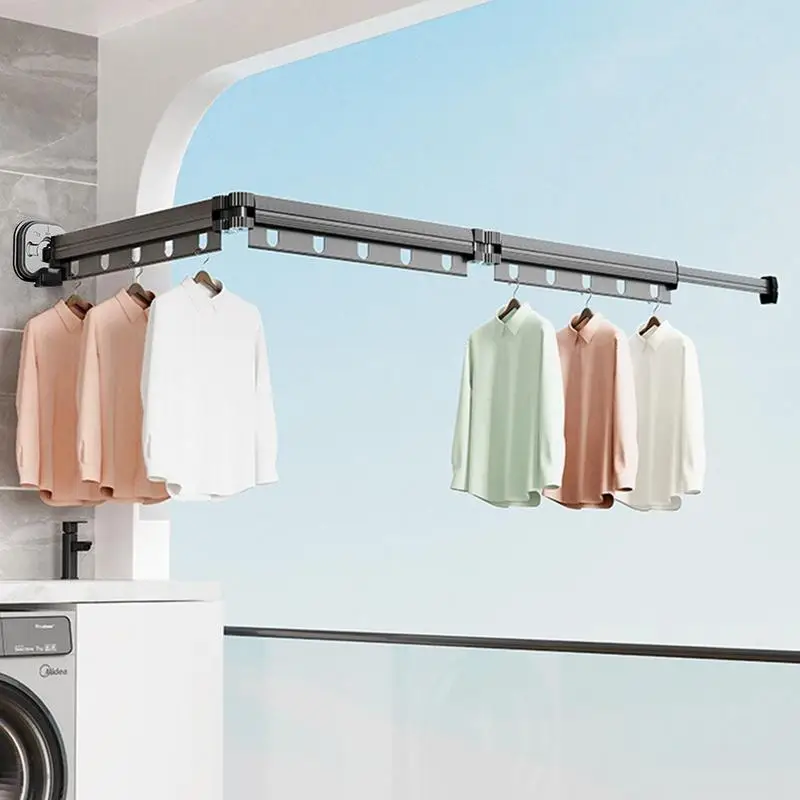 Suction Wall Mount Clothes Drying Rack Folding Space Saving