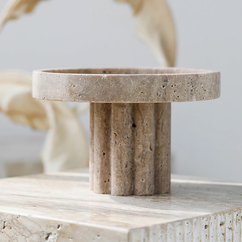 Luxury Marble Serving Tray with Legs, Decorative Travertine Dish for Coffee Table Decor, Stone Vanity Tray for Perfume Candles 5