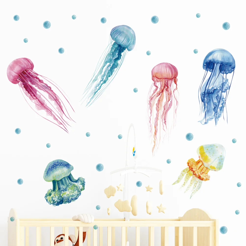 Multicolor Jellyfish Wall Stickers for Home Room Decor Removable PVC for Kids room Bathroom Nursery for Wall Stickers Luminous Wall Stickers Vinyl Decal Stickers