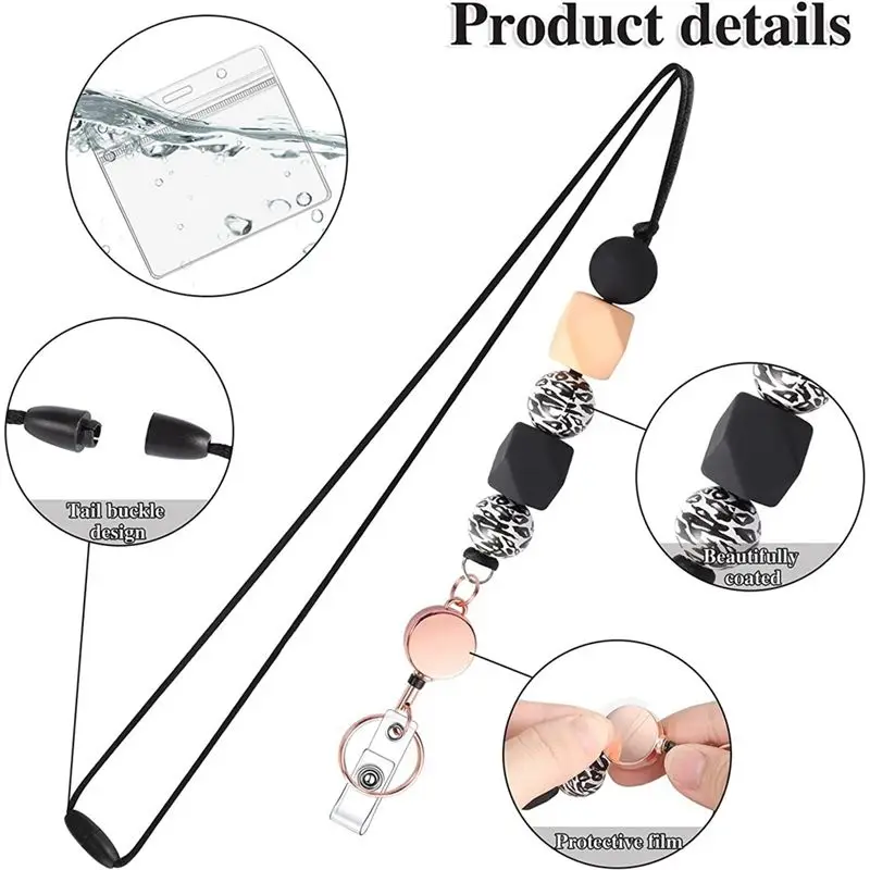 ID 배지용 접이식 끈, ID 홀더가 있는 교사용 끈, 여성용 비즈 끈