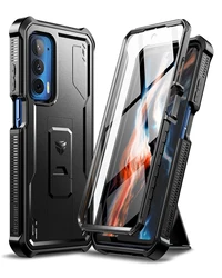 Rugged Shockproof Protective Case with Kickstand & Built-in Screen Protector for Pc + tpu (Black)