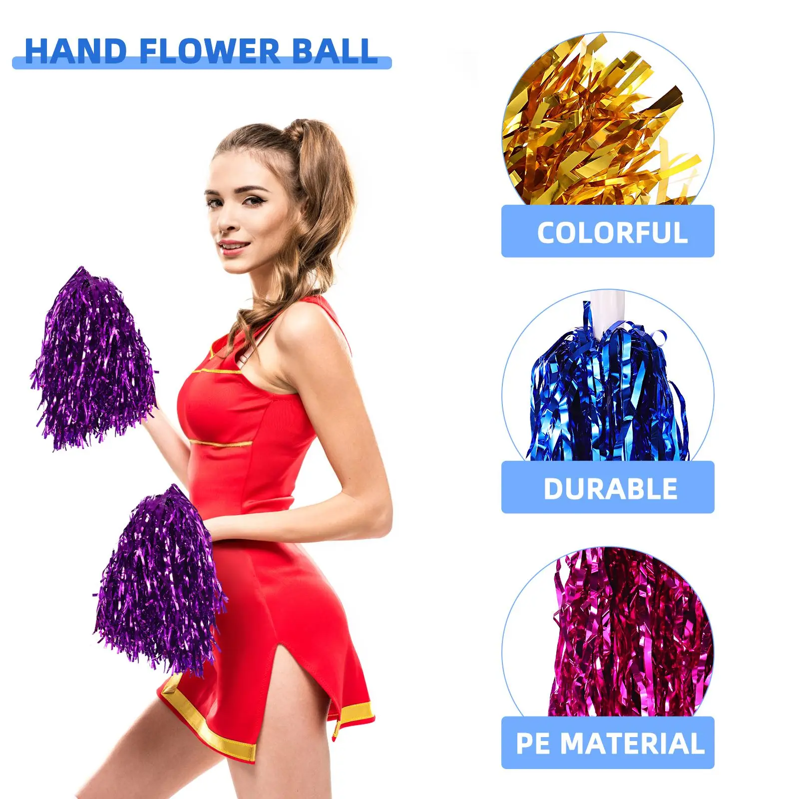NUOBESTY 14pcs Pompom Girl Poms Metallic Foil Cheerleader Pom Poms For Team Sports Events Parties For cheerleading pom poms
