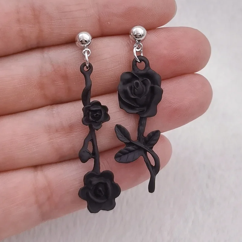 Gothic Jewelry Ornament Dark Goth Black Briar Rose Ear Stud
