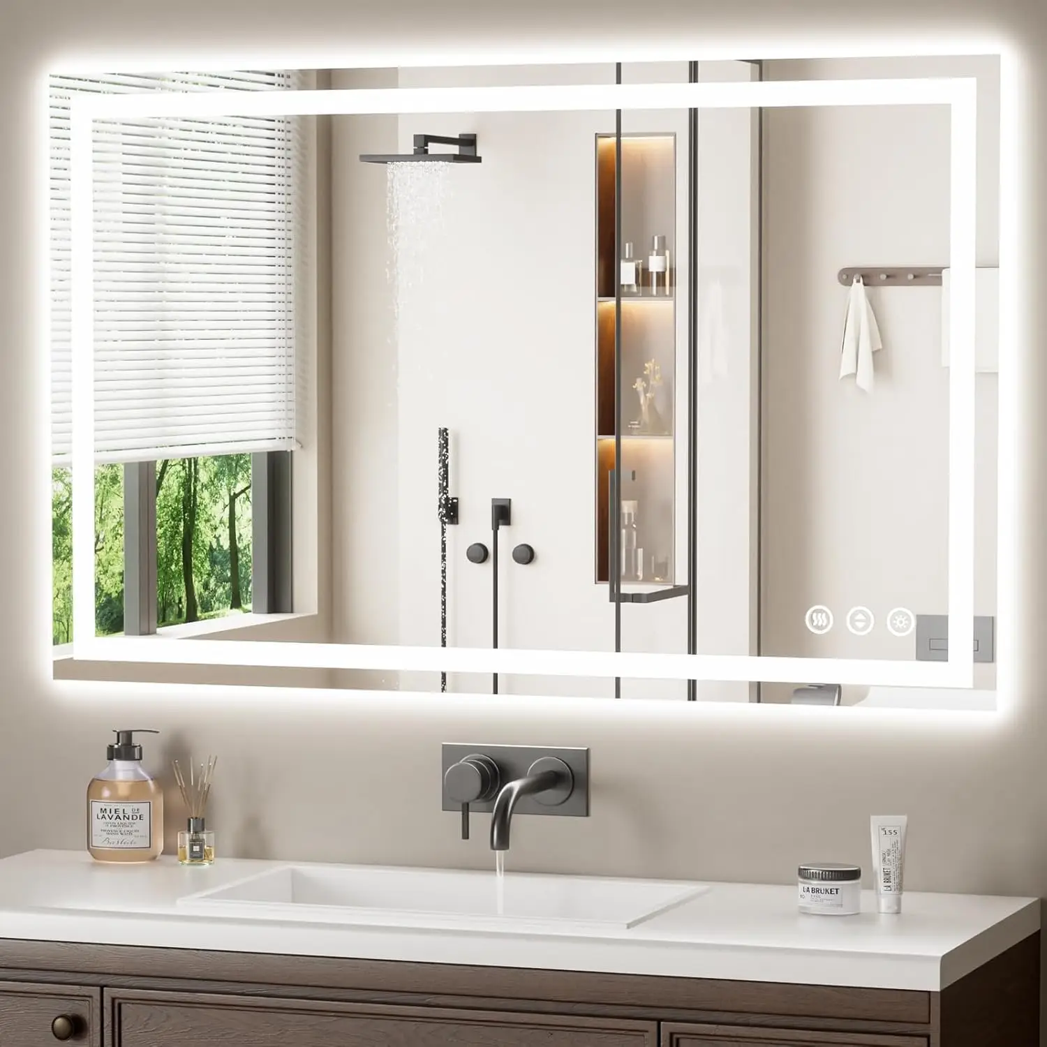 48X30 LED Bathroom Mirror with Lights, Anti-Fog, Backlit + Front Lit, Lighted Bathroom Vanity Mirror for Wall, Memory Function,