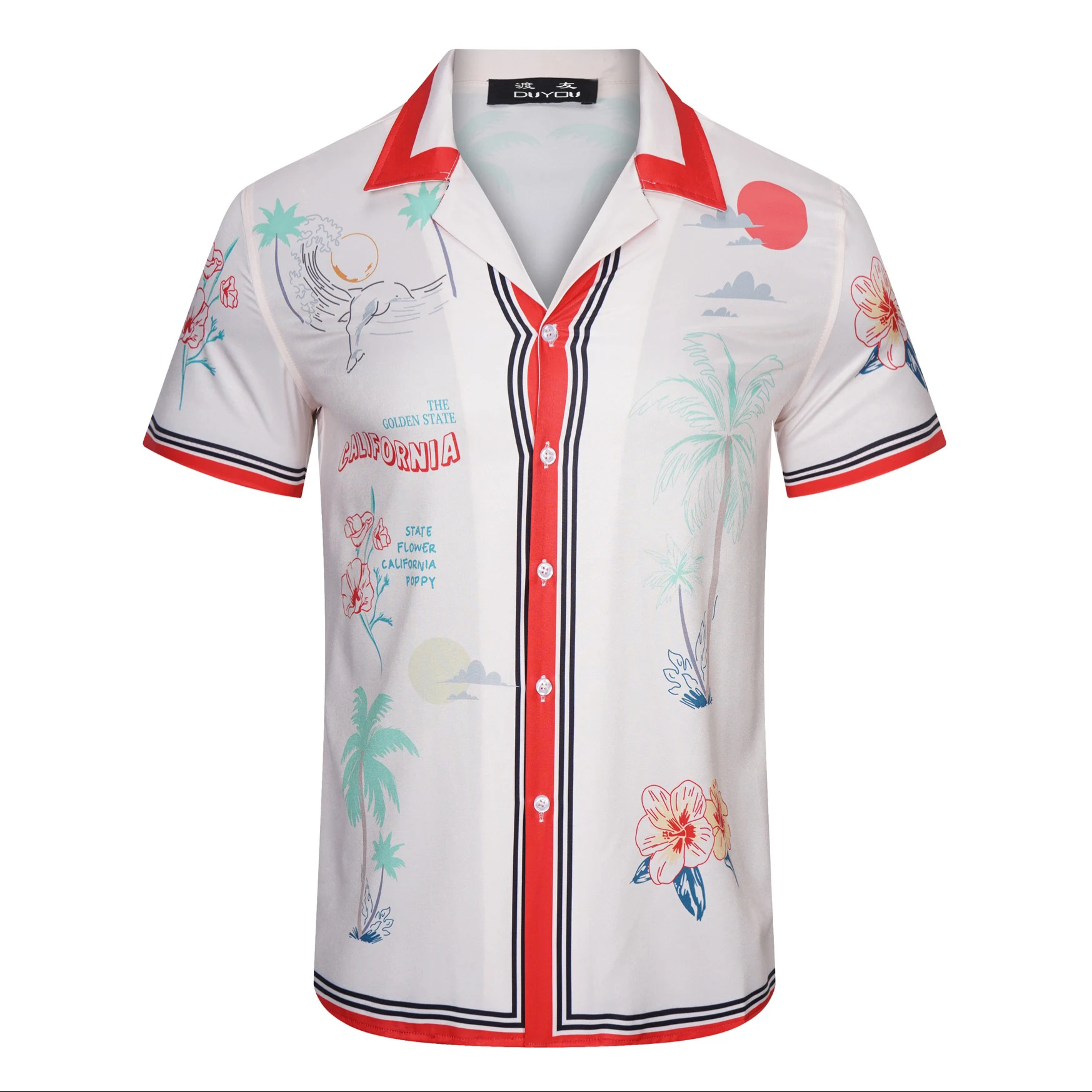 

Men's Cotton Dress Shirts Hawaiian Beach Style Print Short Sleeve Camisas Masculina Casual Slim Fit Mens Business Shirt 101664