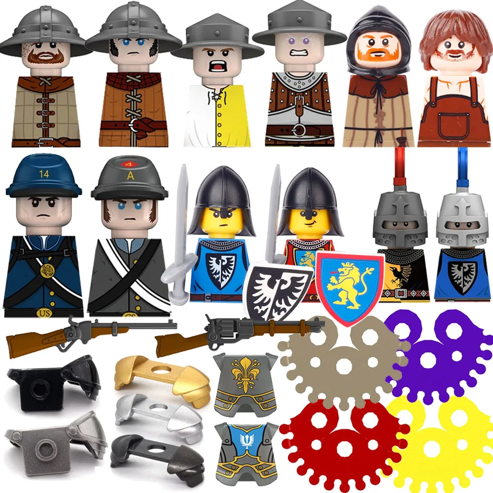 

Medieval War Castle Militia American Civil War Soldiers Building Block Figure Soldier Weapon Infantry Knight Blacksmith Toy K147