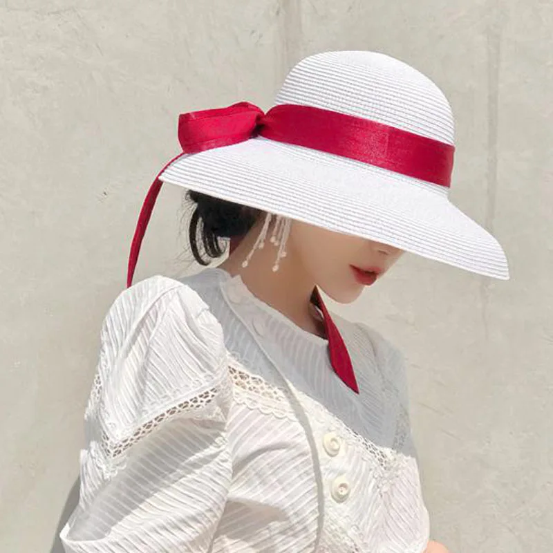 MAXSITI U  Summer Hepburn Style Vintage Design Straw Hat Women Girls Solid Color Beach Holiday  Big Sun Cap 6
