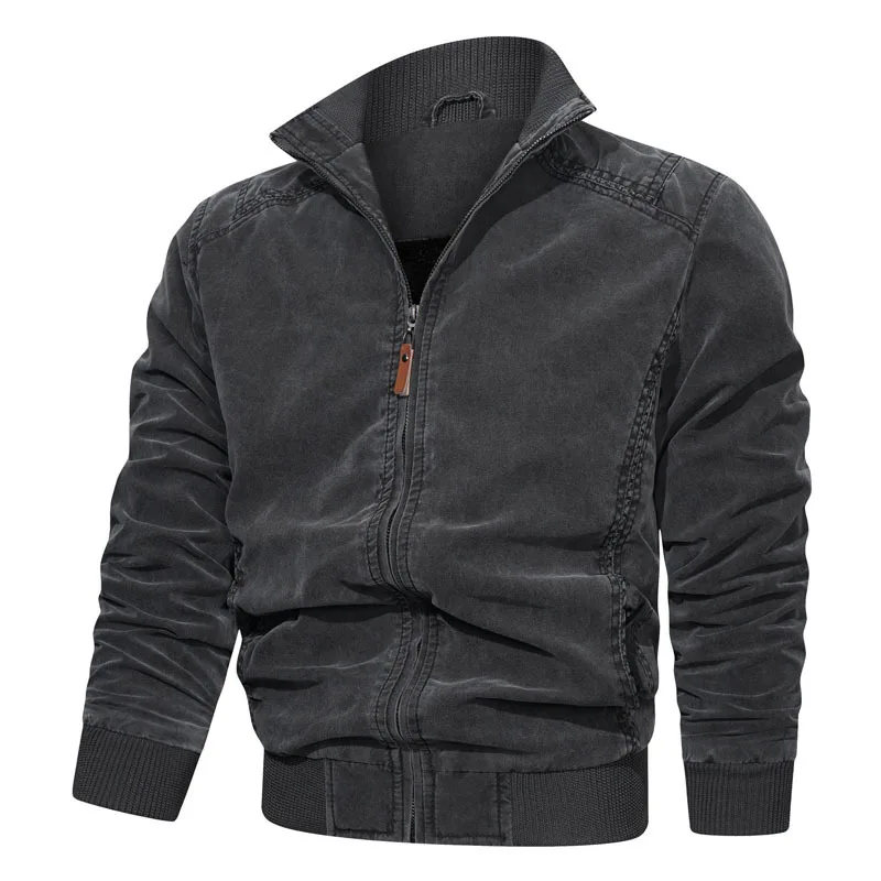 

Autumn Winter 2022 Cotton Washed Retro Men's Jacket Casual Loose Stand Collar Fashion Outerwear Coats Cardigan Large Size 5XL