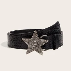 Retro Red Gothic Punk Belt with Five - Pointed Star Buckle in PU Leather (Black)