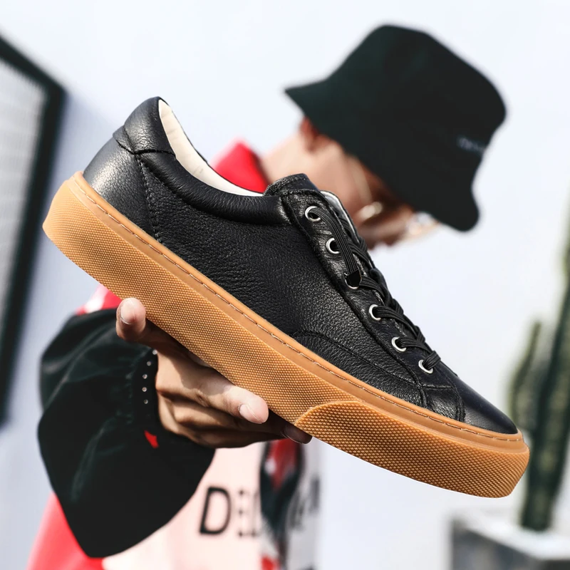 Men's leather sneakers, fashionable, comfortable, casual platform soles, oxford shoes, elastic board shoes, small white shoes