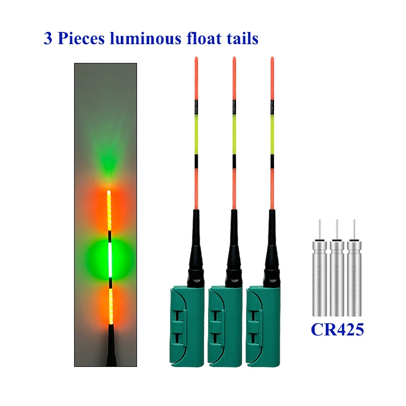 3PCS Electronic Removable Float Drifting Tails+3 CR425 Luminous Electric Drifting LED Partable Fishing Tails Tools Accessories