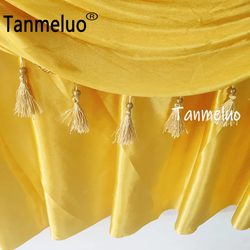 Gold Table Skirts with Swags and Tassels Pleated Tablecloth for Birthday Party Banquet Wedding Baby Shower Birthday Decorations