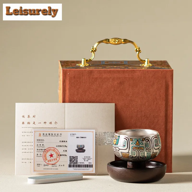 Gilt Silver Taotie Pattern Rotatable Tea Set Complete Set Luxury Tea Ceremony Set Teapot and Tea Cup Set Chinese Tea Set Craft