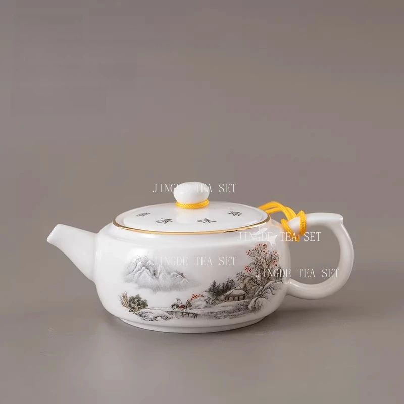 Chinese Teapot Xuejing Ceramic Small Capacity Teapot Household White Porcelain Teapot Underglaze Color Kung Fu Tea Set