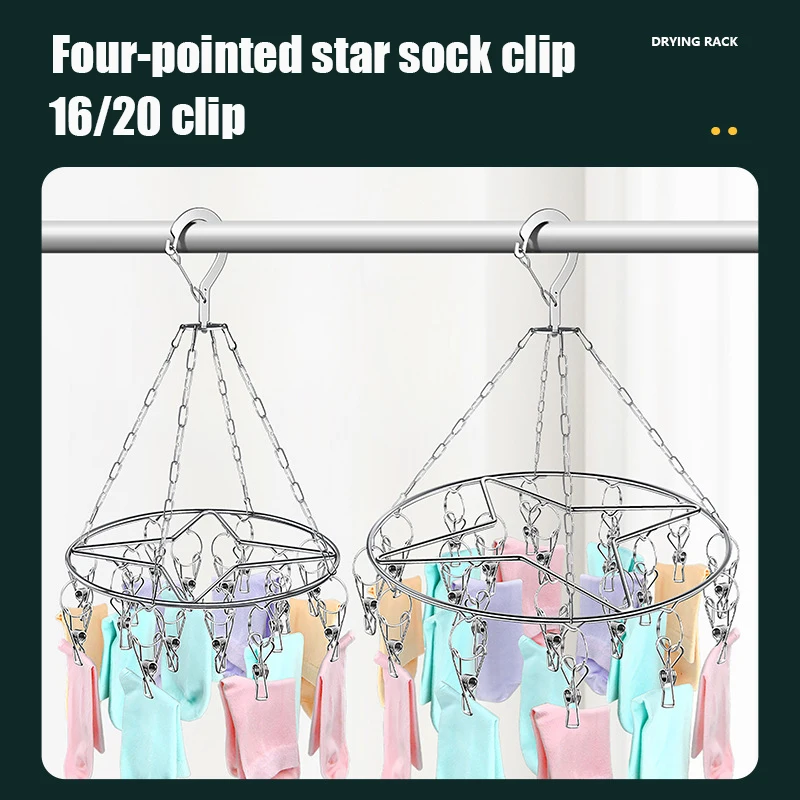Sock Drying Rack with 20 Pegs Stainless Steel Sock Hanging Rack Swivel Wind-proof Laundry Drip Hanger Foldable Sock Hanger 2