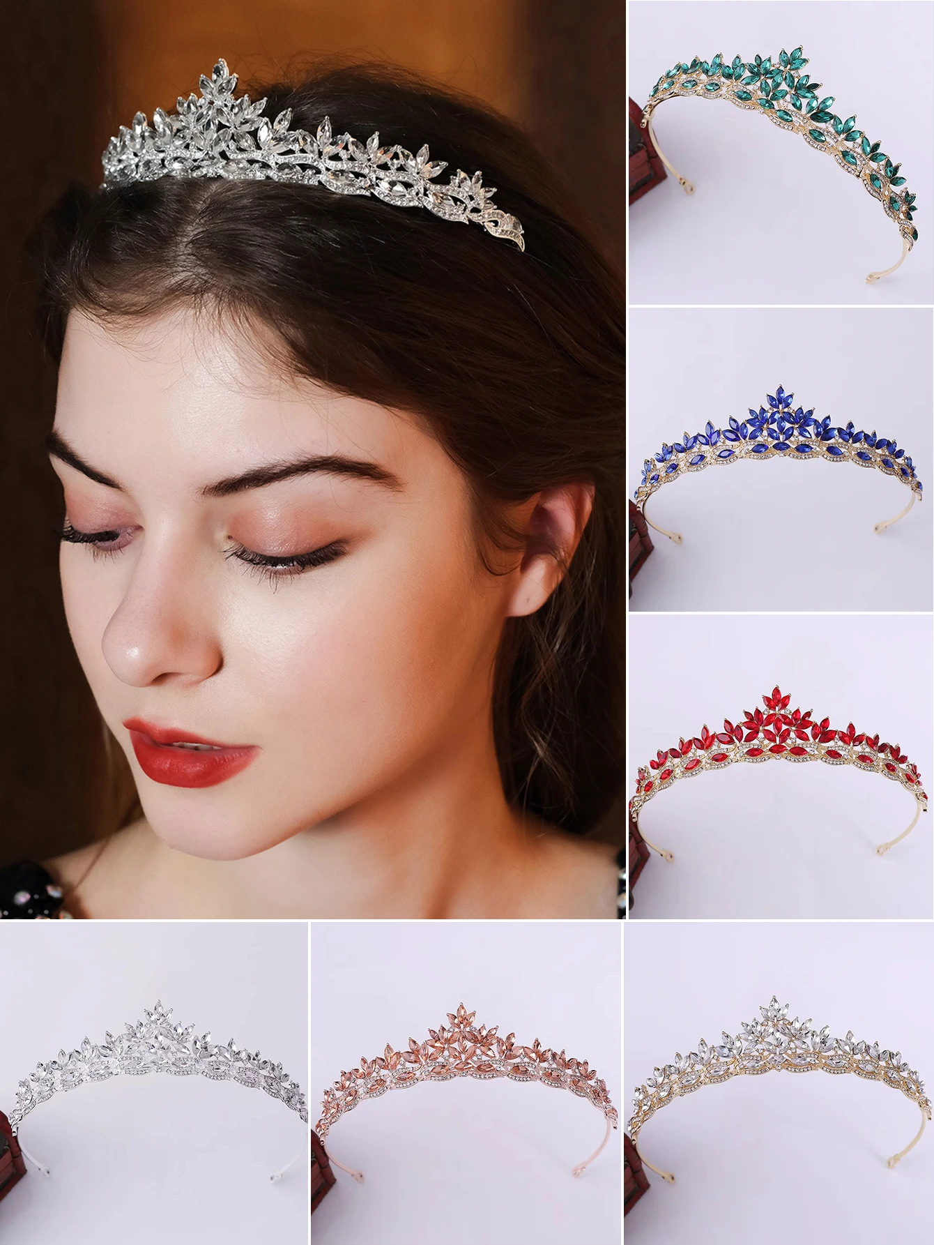 1pc bridal headdress diamond encrusted holiday runway crown wedding birthday leaves crystal crown hair bands hair accessories
