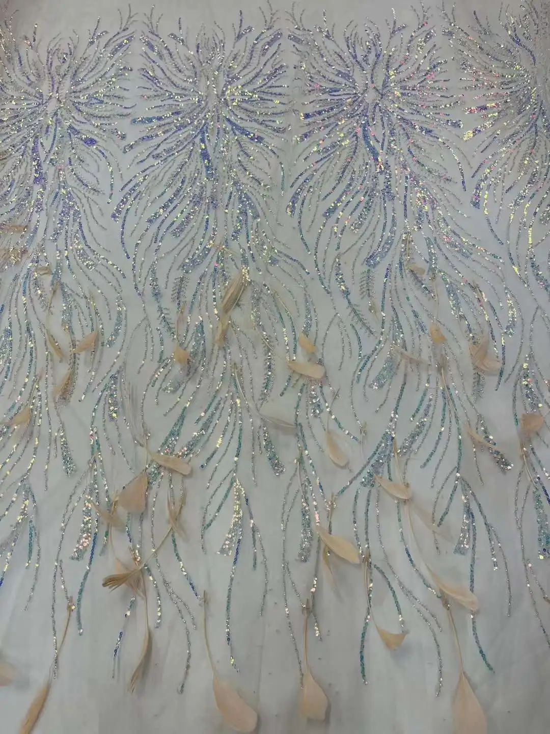 African Lace Fabric Sequins Mesh Lace France 3D Feather Embroidered Tulle Fabric For Asoebi Sewing