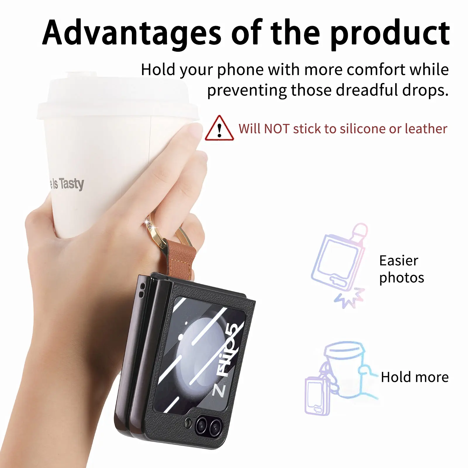 Electroplated Finger Ring Phone Case For Samsung Galaxy Z Flip 5 With Screen Protector Stand Shockproof Leather Cover