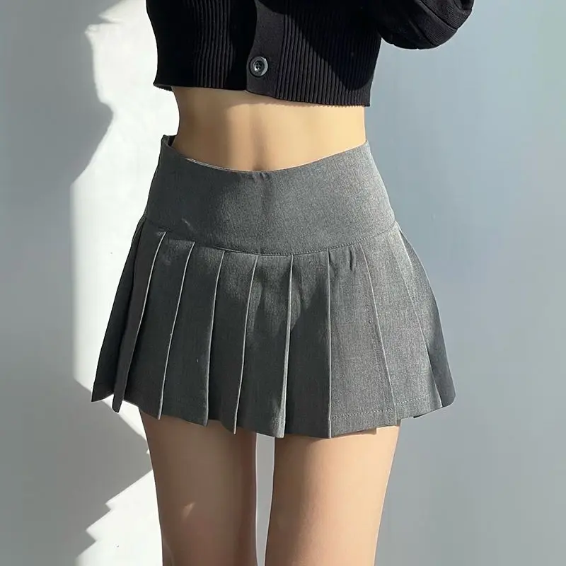 Lucyever Pleated Skirts Women Sexy Slim Side Split Anti-Glare Mini Skirt Female All-Match Solid Color High Waist A Line Skirt