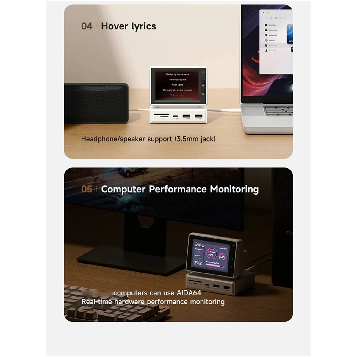 

10,1-дюймовый мини-монитор для ПК с док-станцией USB C, Женский и совместимый монитор с разрешением 3,5 для ноутбука