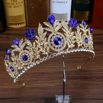 Diadema da sposa barocco, accessori per capelli di lusso, tiare e corone blu royal con cristalli, fascia per capelli da donna per matrimoni e feste