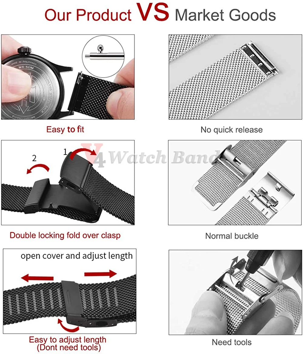 Elegant Milanese Mesh Loop Stainless Steel Watch Strap with Quick Release
