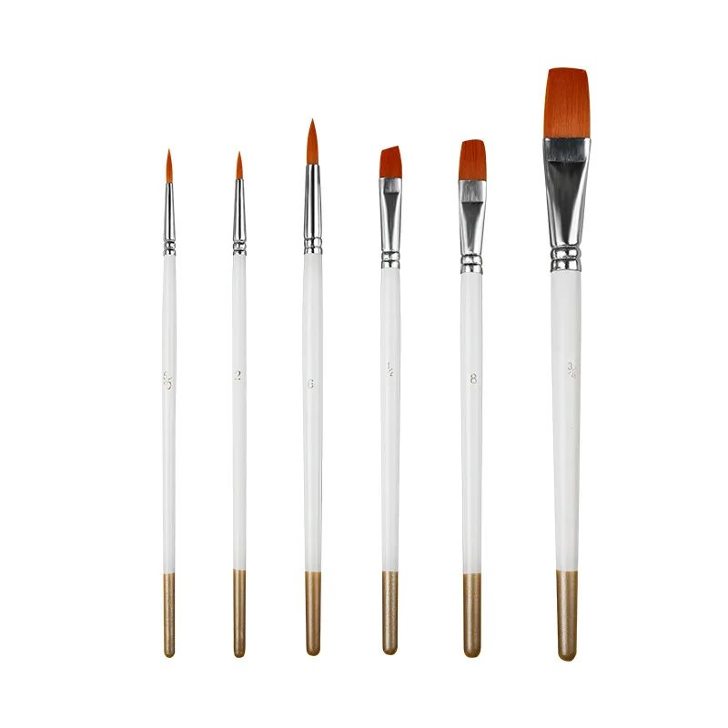 6pcs White Handle Artist Painting Brushes Set Nylon Hair Paint Brushes for Watercolor Acrylic Oil Gouache Painting brushes Kit paint brushes set for art acrylic gouache oil watercolor artist canvas synthetic nylon tips 6 pack