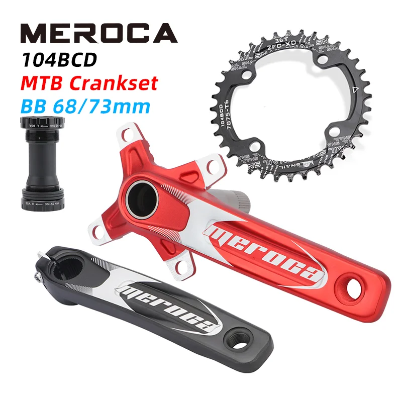 

MEROCA 104BCD Crankset 170mm Hollow Integrated Single Chainring 32/34/36/38T with Bottom Crank for 8/9/10/11/12Speed mtb bike